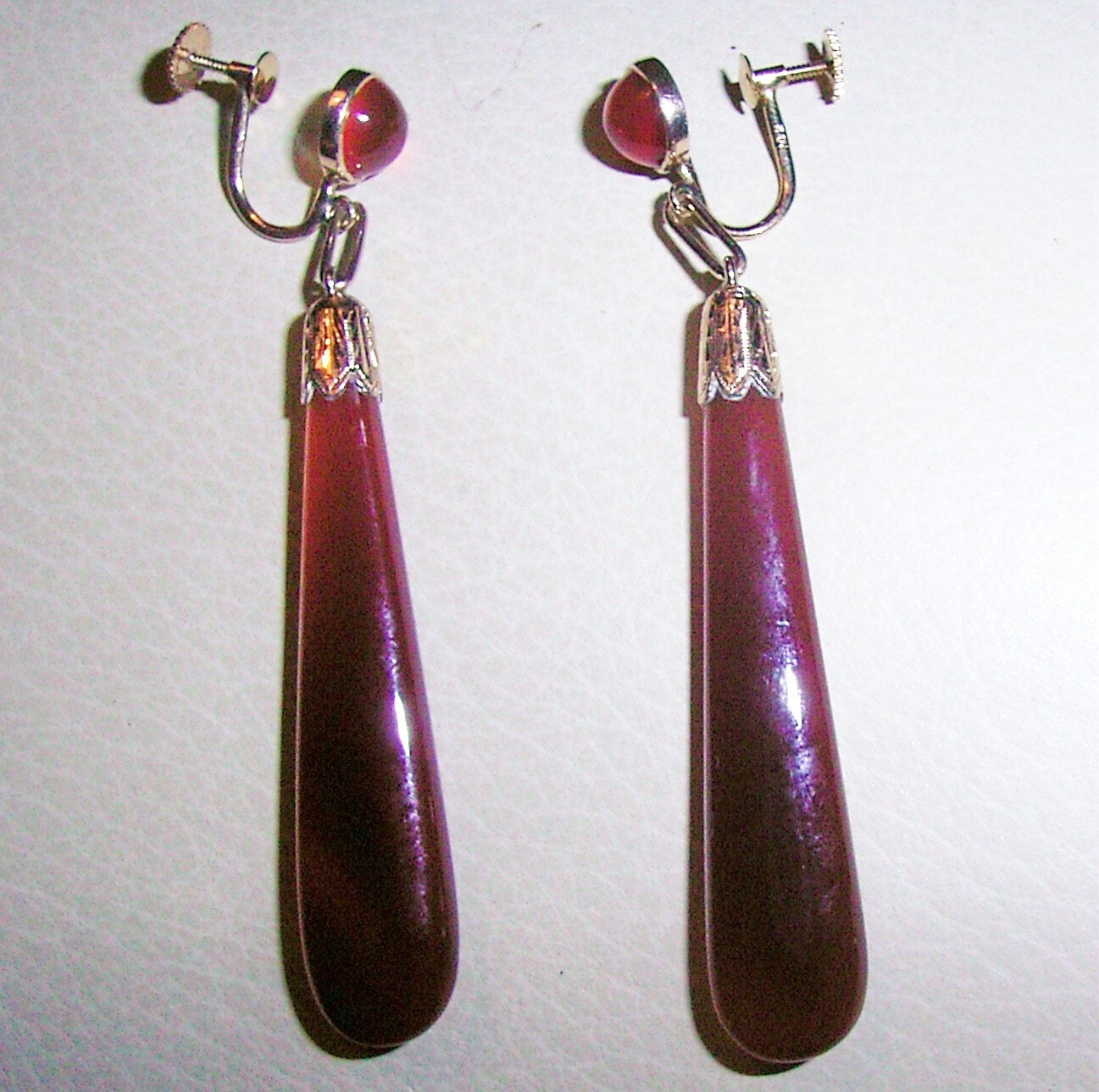 Art Deco 14ct gold Carnelian dangle earrings