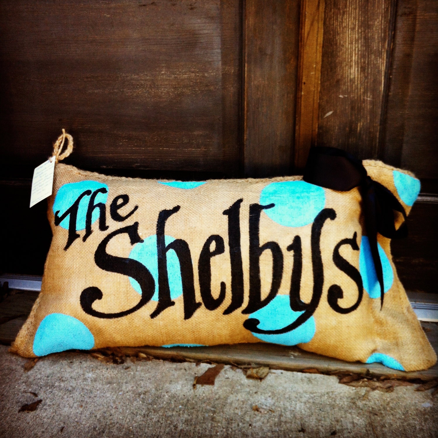 Polka Dot Monogram Name Burlap Pillow