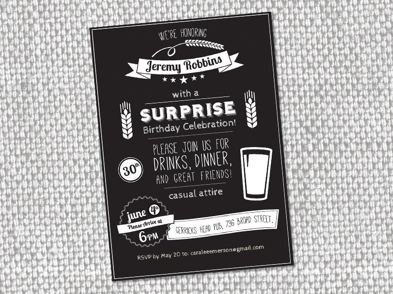 DIY Printable Pub Birthday night invitation