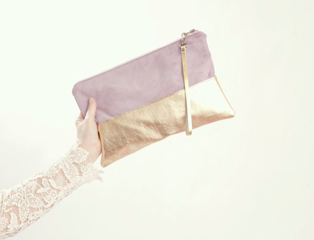 PASTEL SUEDE Clutch. Metallic Clutch. Mothers Day Gift. Wrist Strap Clutch. Bridesmaid Bag. Wedding Clutch. Pastel and Metallic.