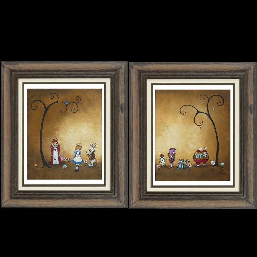 Alice in Wonderland Art Print Set - Whimsical Art Fairytale Print Set - Encore -- Two 8 x 10 Inch Prints - Art Prints and Posters