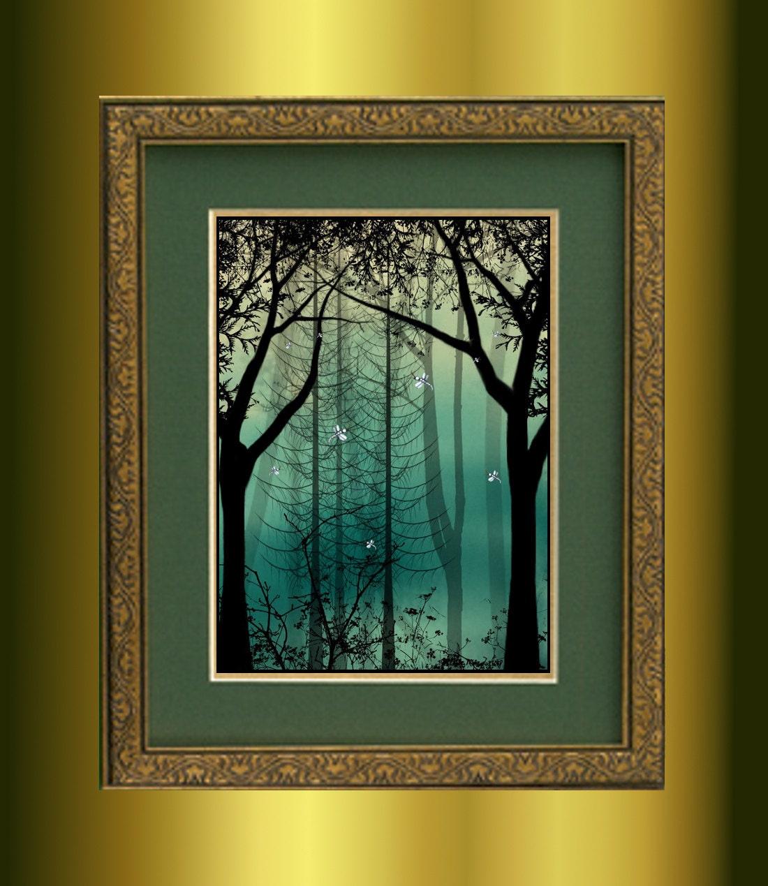 Fantasy Trees and Dragonflies Landscape Art Print -- Guardians Of Everlast --Limited Edition of 50--12 x 16 - Digital Painting