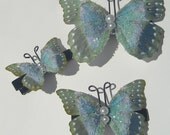 set of 3 handmade blue green butterfly embellished hair clips