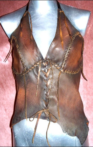 Leather Primitive Halter Top Medieval KHALEESI Fairy Renaissance Game Of Thrones Corset Custom Handmade by Debbie Leather