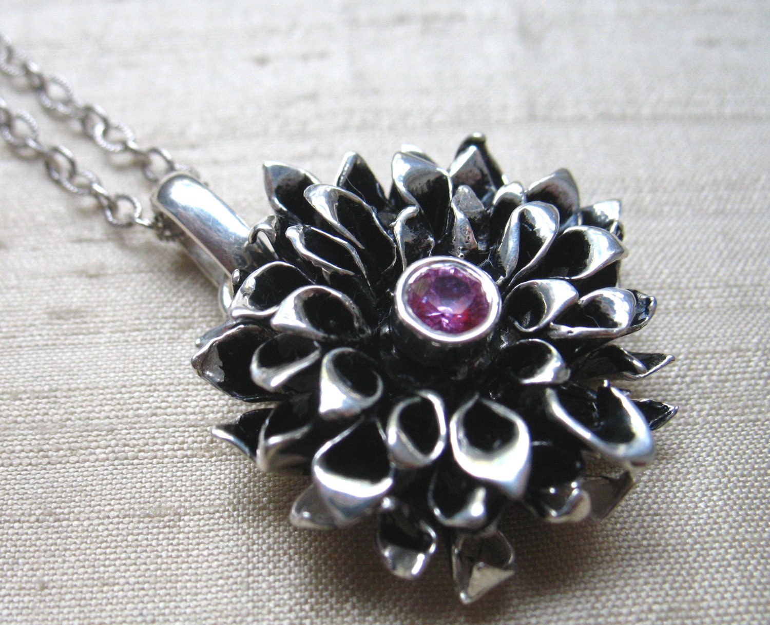 Pink Sapphire and Sterling- The Chrysanthemum Pendant