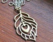 Large bronze peacock feather necklace