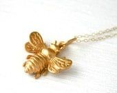 Vermeil gold large honey bee necklace
