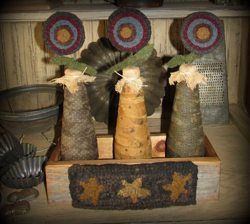 Barn Wood Box Fabric Covered Jars Wool Penny Flowers