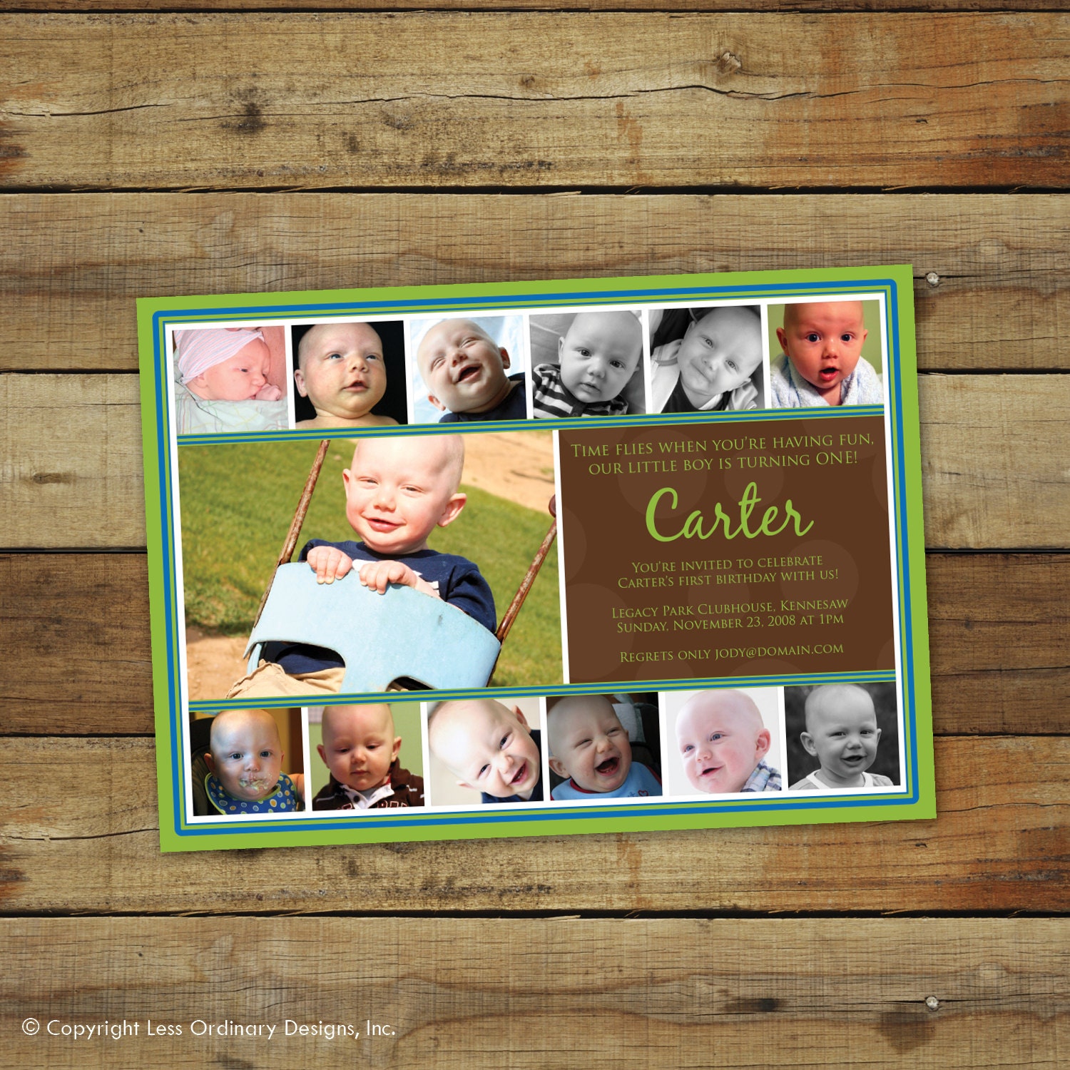 first birthday party invitation and collage in ANY color combination
