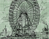Digital Download Ferris Wheel, digi stamp, digis, digital graphic, Carnival, Antique Illustration