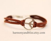 Brown leather Peace Sign bracelet