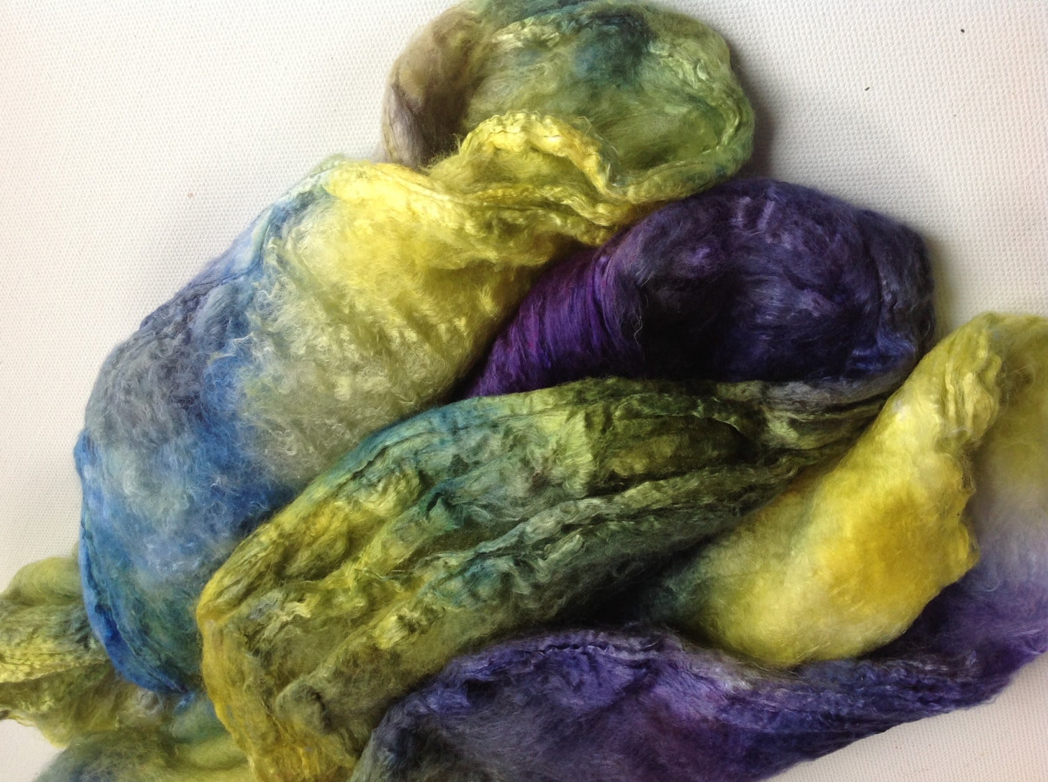 Hand Dyed Mawata mulberry Silk Hankies 10g Iris