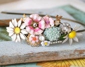 Daisy bouquet.vintage assemblage,collage headband. tiedupmemories