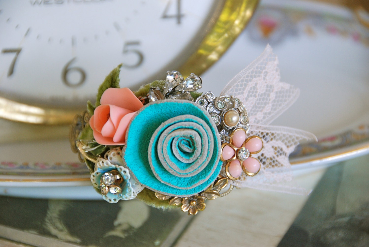 Miriam floral cuff. adjustable floral corsage bracelet. tiedupmemories