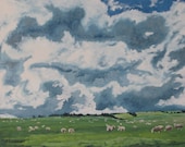 Art Original Oil Painting Landscape Sheep Cloud Fournier Canada Appalachian Quebec " The sheep On Field " 24" x 30"
