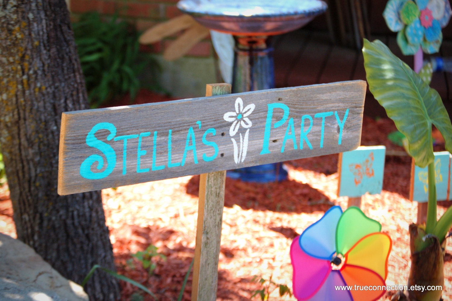 Birthday PARTY SIGNS Reclaimed Wood Wedding Baby Shower House Address With 1 Stake Personalized for kids party Backyard Party Signs