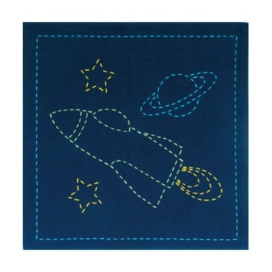 Olympus Japanese sashiko kit for children Rocket in INDIGO cotton