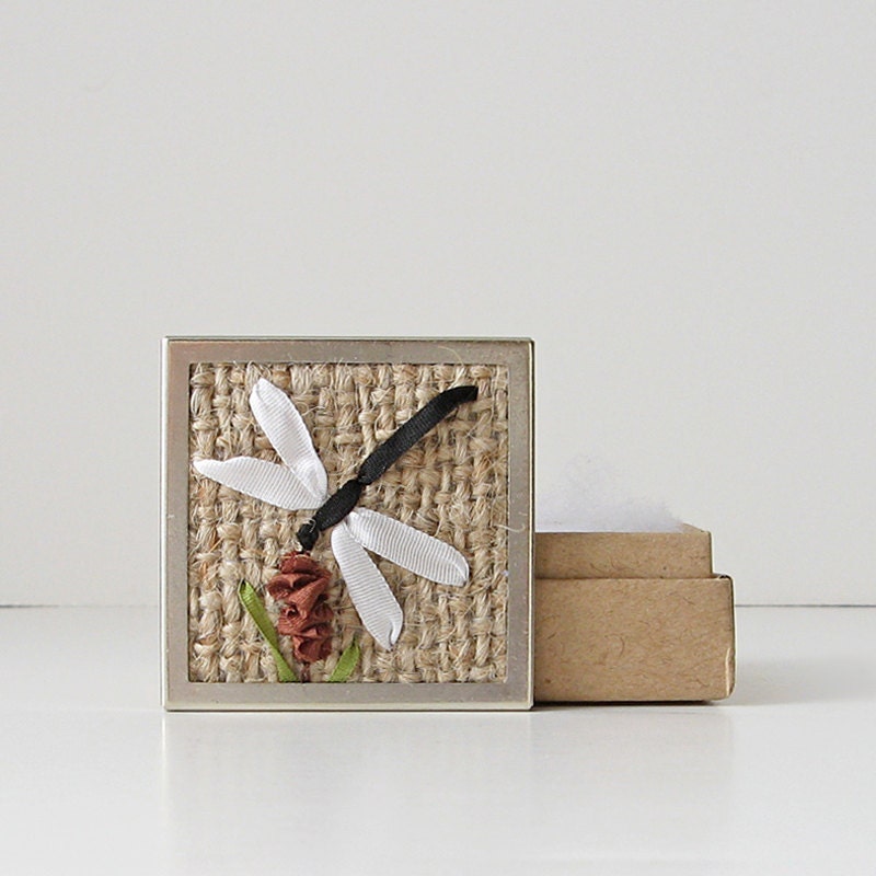 Dragonfly Brooch rustic silk ribbon embroidery