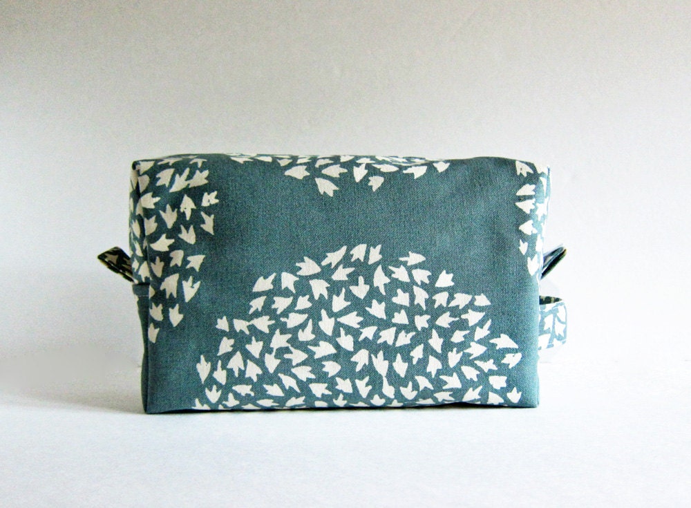 Large Box Pouch Yarn Bag -- Extra Inner zipper pocket -- West Elm Bird