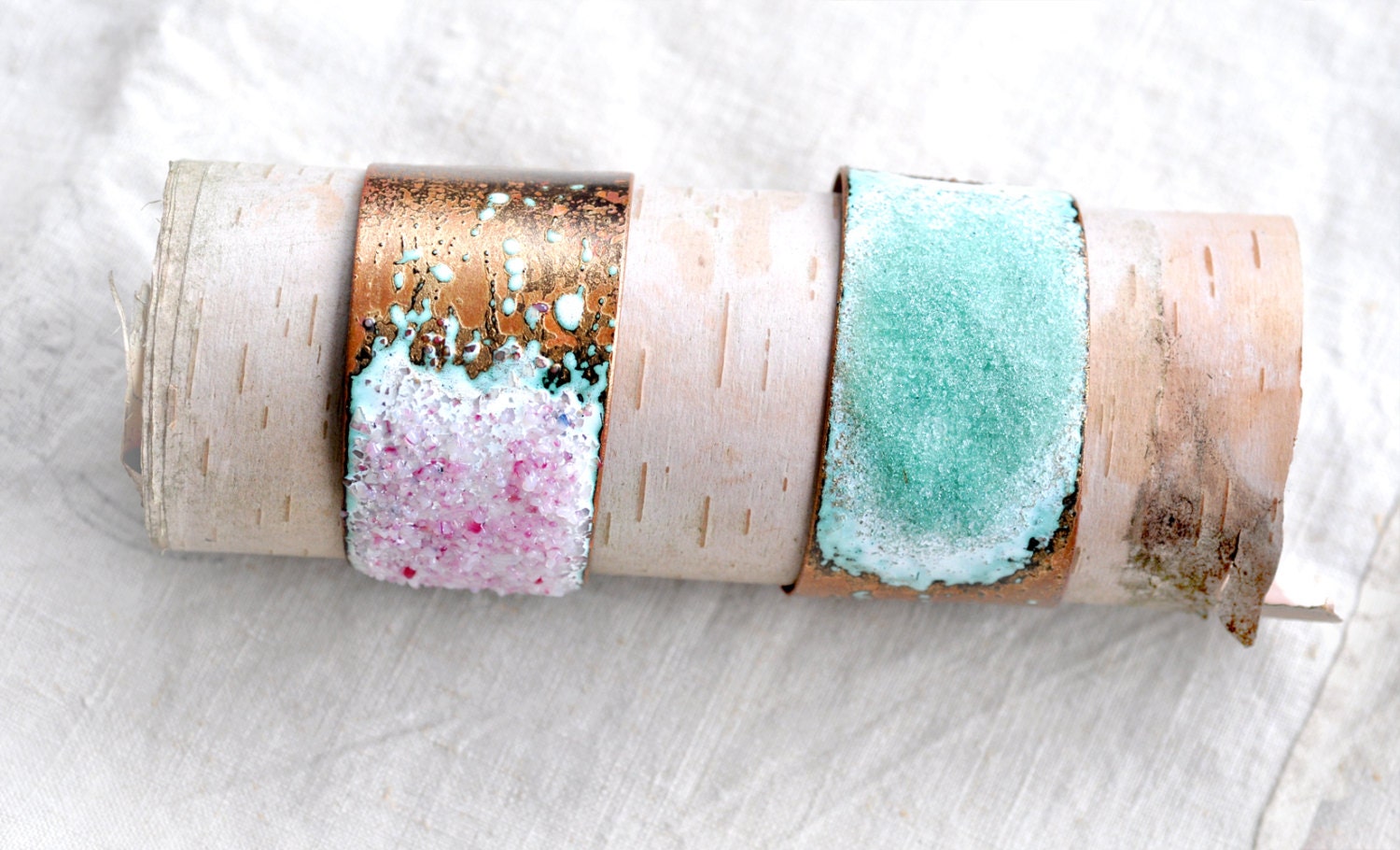 Handcrafted Jewelry - Asymmetrical Cuff - Enamel & Glass Bracelet