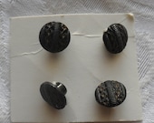 4 Small Black  Antique/Vintage Glass Buttons- 8mm