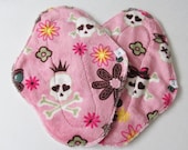 Set of 2 Minky Cloth Mama Pad Maxi With Wings ..  Pink Skulls .. So soft 8 inch PANTYLINER Thickness