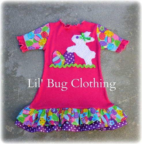 Custom Boutique Clothing Comfy Knit Easter Bunny Egg Hot Pink Ruffled Knit Dress Girl 3m 6m 9m 12m 18m 2T 3T 4T 5T 6 7 8 9/10
