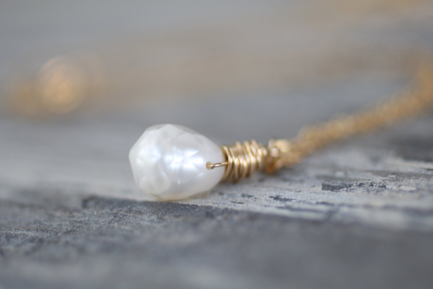 Cream Freshwater Pearl Necklace. Gold Wire Wrapped Necklace. June Birthstone
