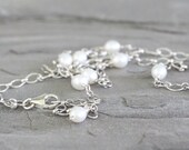 Wire Wrapped Sterling Silver and Fresh Water Pearl Necklace. Long Beautiful White Pearl Necklace. June Birthstone