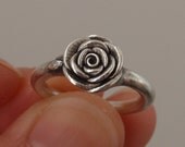 A Single Rose - Handsculpted, Cast Sterling Silver Ring - Ready to Ship (Sizes 5.25 to 6)