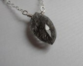Rutilated Quartz Necklace, Solitaire Necklace, Black Rutilated Quartz, Rutilated Quartz Gemstone - Below 20 Dollars Gift