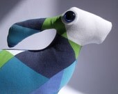 Mother Hare Fara Soft Sculpture hare plush fabric bunny rabbit ornament pillow geometric harlequin jade green blue turquoise lime