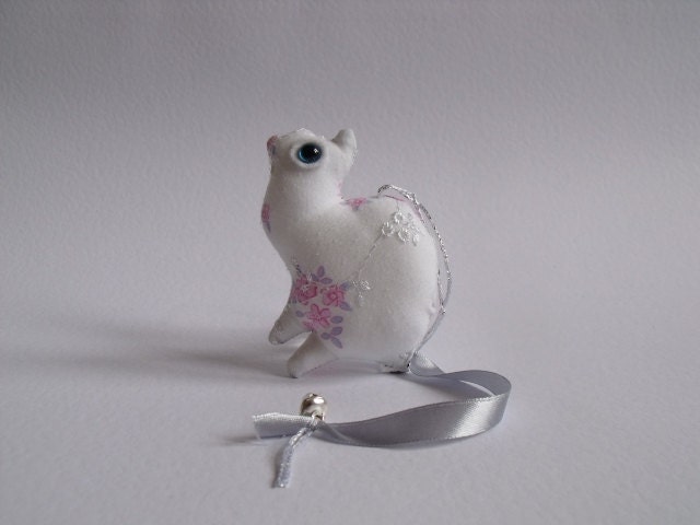 tiny baby kitty hiding amongst the spring flowers ornament plush Soft Sculpture kitten cat feline decoration white pink lavender No1