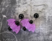 Purple Or Green Glow In The Dark Blacklight UV Surgical Stainless Steel Bat Earrings