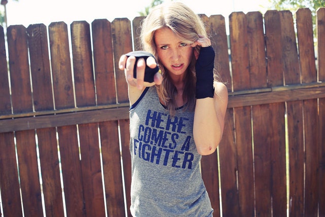 Here Comes a Fighter. Eco-Heather Workout Tank. Size LARGE.