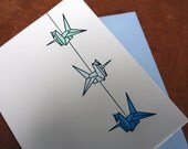 RESERVED - Set of 100 - Custom Letterpress String of Cranes Cards in Shades of Blue & Turquoise