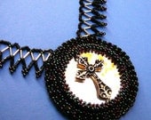 Snow White Queen - Beaded Necklace with Gothic Cross and Mirror