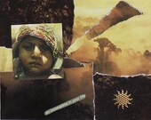 paper collage art for framing or notecard - an incomplete in your life - original handmade OOAK recycled upcycled
