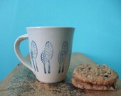 White Ceramic Coffee Mug with Blue Trees