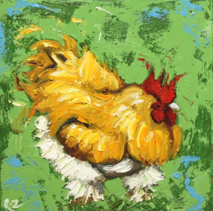 Rooster 599 12x12 inch animal portrait original oil painting by Roz