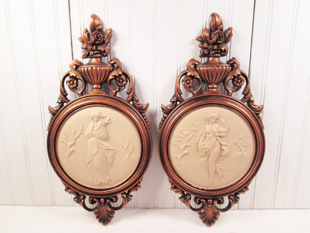 Vintage Dart Coppercraft Guild Plastic Wall Plaque Set Classical Nude Woman