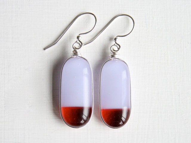 Fused Glass Drop Earrings - Lavender & Coral