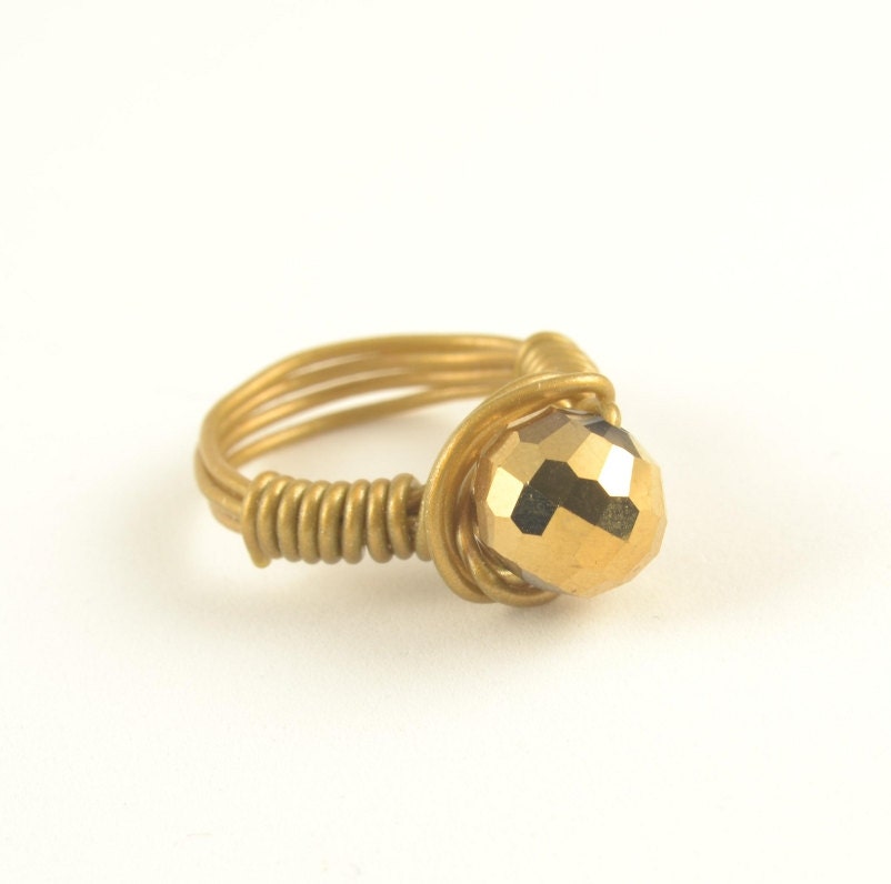 Gold Crystal Wire Wrap Ring Size 6.5