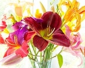 Bright Lily Bouquet  Still Life Photograph, Lily  Wall Decor,  Floral Art Print, Orange, Hot Pink, Red