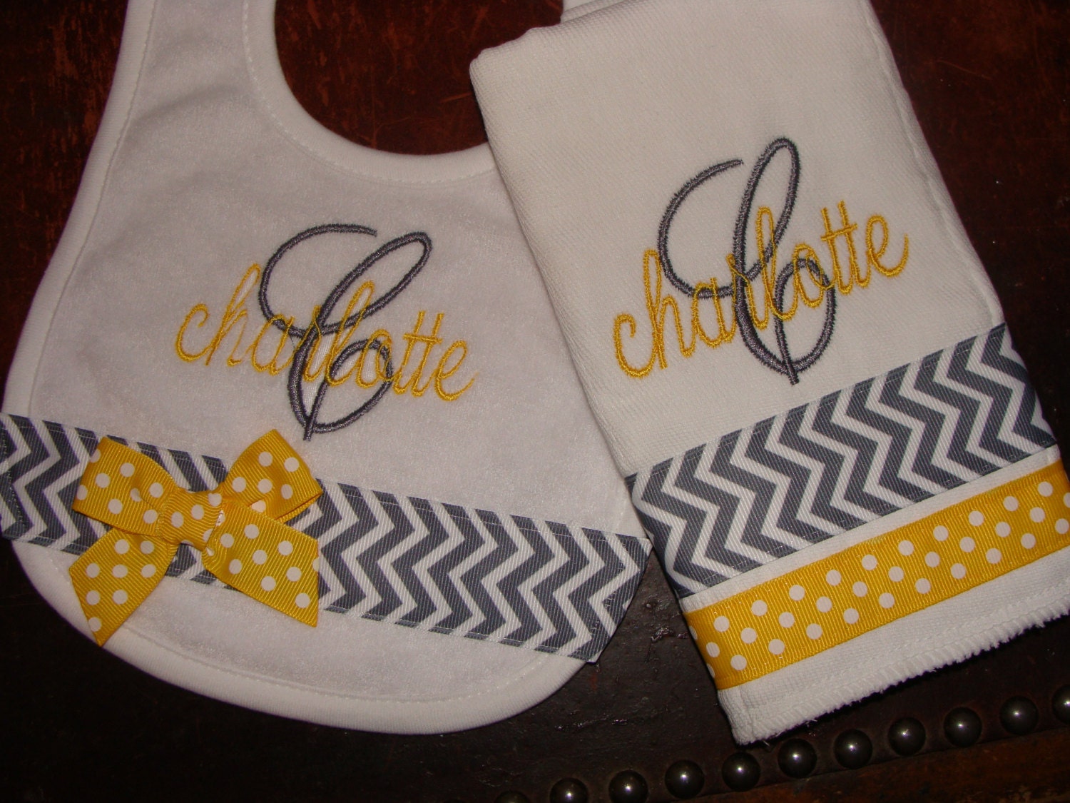 Personalized Bib and Burp cloth set BOY GIRL  Lots of Styles and Colors