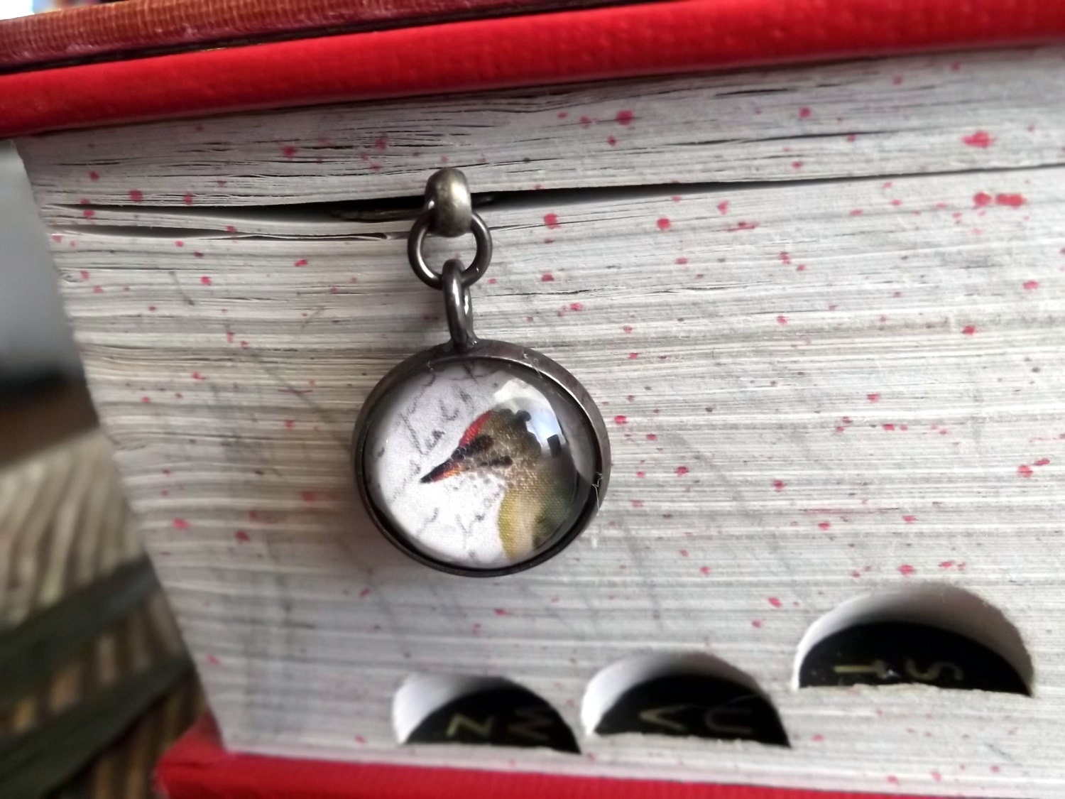 Feather Bookmark with Woodpecker Charm