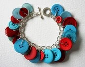 Button Bracelet Rose Red and Aqua Sky Blue