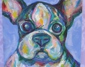 Miniature Boston Terrier original painting, Original Boston Terrier 5x5 acrylic painting on canvas