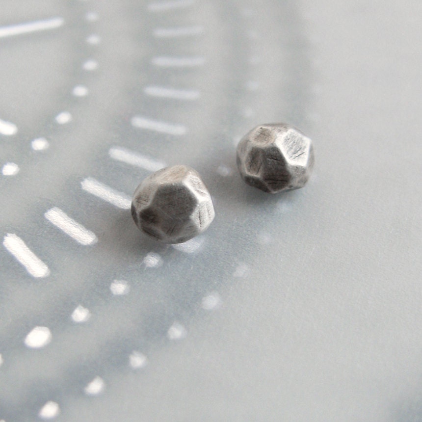 Post Stud Earrings Faceted Geometric Fine Silver Geo Sterling Rustic