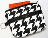 Coin Purse/Zippered Pouch Flat Bottomed in Black White XL Houndstooth